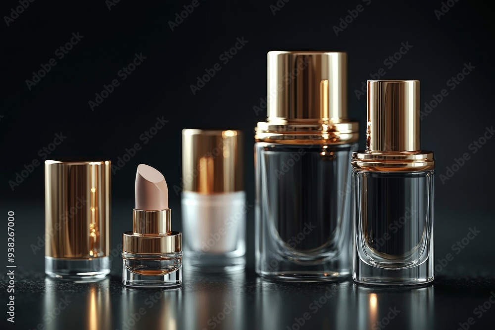 Luxurious cosmetic packaging bottles created with generative AI Luxurious cosmetic packaging bottles created with generative AI