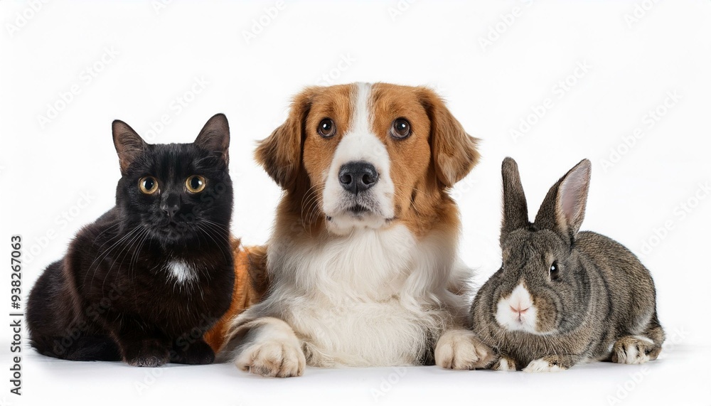 犬と猫とウサギのポートレート(Group of dog and cat and rabbit portrait white background)
犬と猫とウサギのポートレート(Group of dog and cat and rabbit portrait white background)