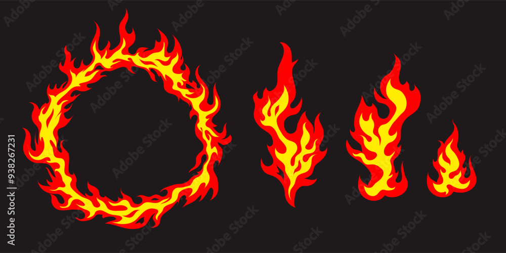 Circle of fire, ring of fire, flames in cartoon style. Circle of fire, ring of fire, flames in cartoon style.