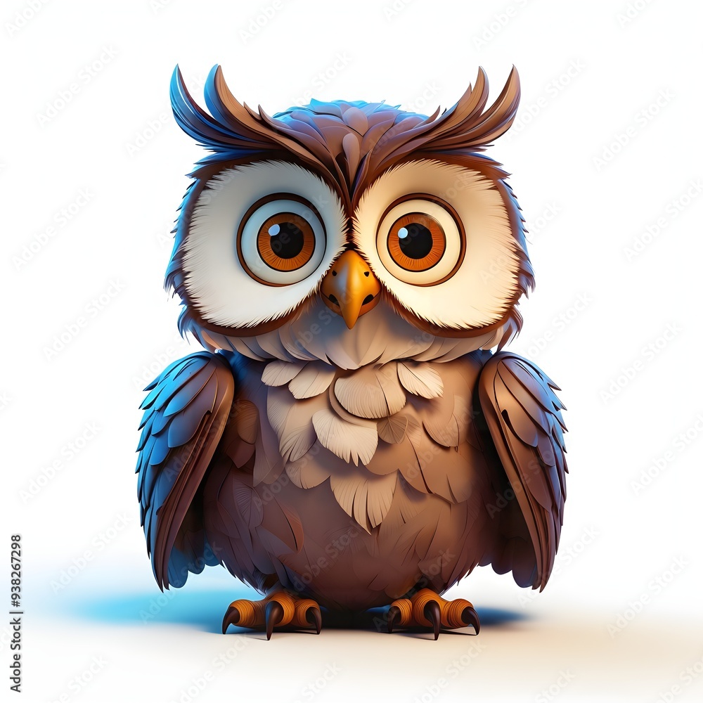 A cute cartoon owl with big eyes and fluffy feathers Isolated on a white background. The owl is in a light and whimsical style, with bright colors and a playful expression. A cute cartoon owl with big eyes and fluffy feathers Isolated on a white background. The owl is in a light and whimsical style, with bright colors and a playful expression.