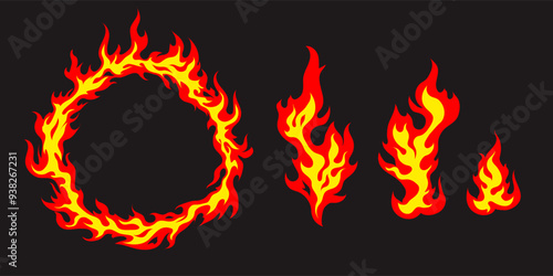 Circle of fire, ring of fire, flames in cartoon style.