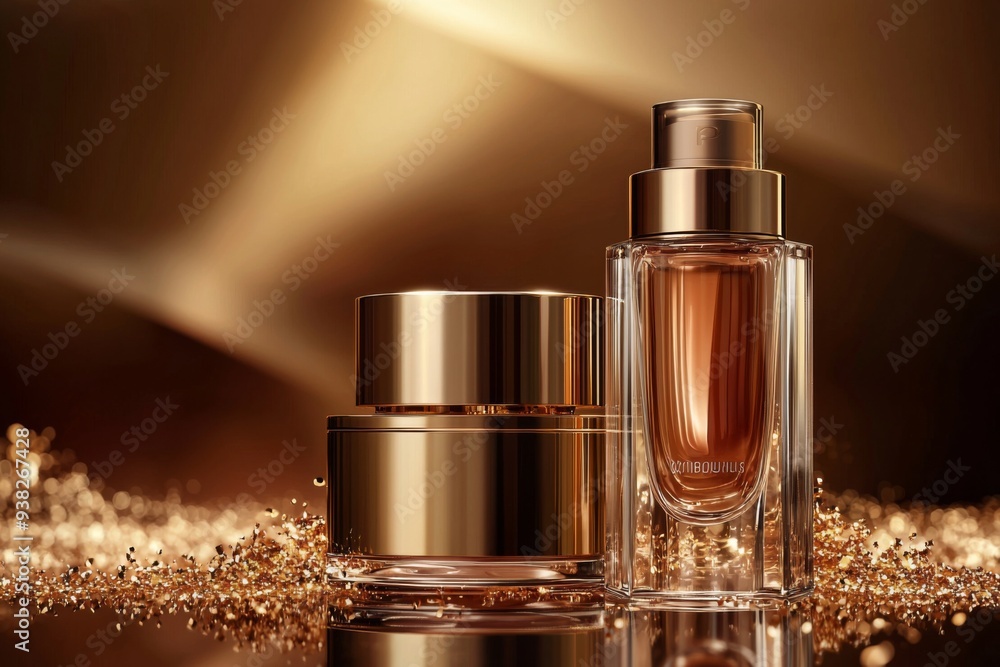 Luxurious cosmetic packaging bottles created with generative AI Luxurious cosmetic packaging bottles created with generative AI
