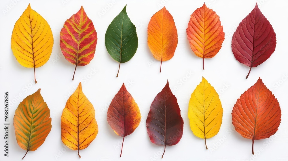 Obraz premium A collection of autumn leaves in warm tones, perfect for seasonal designs, autumn leaves, clipart, white background