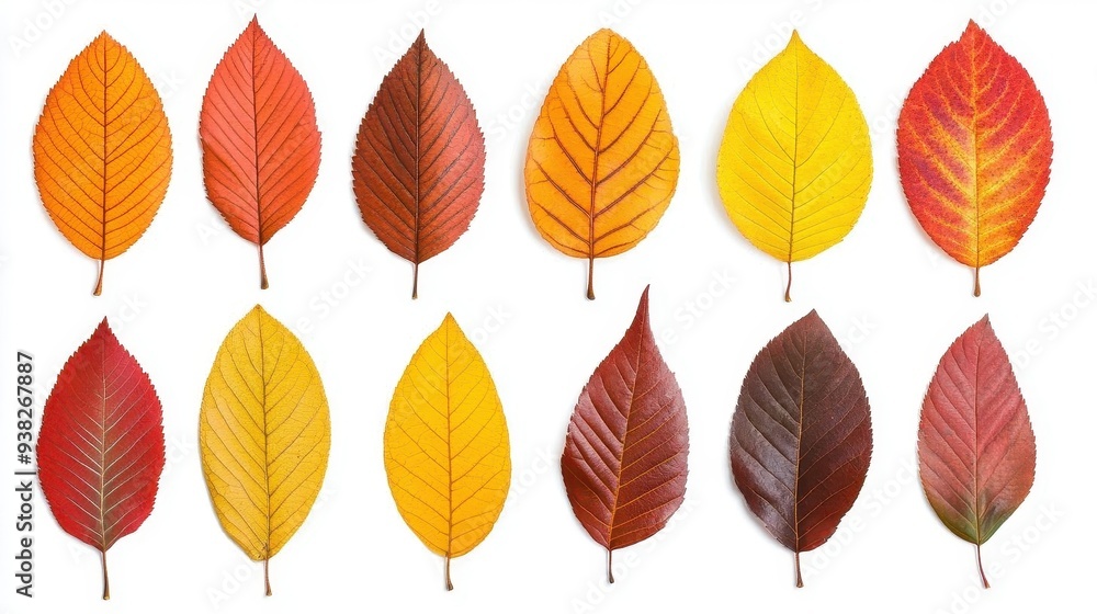 A collection of autumn leaves in warm tones, perfect for seasonal designs, autumn leaves, clipart, white background A collection of autumn leaves in warm tones, perfect for seasonal designs, autumn leaves, clipart, white background
