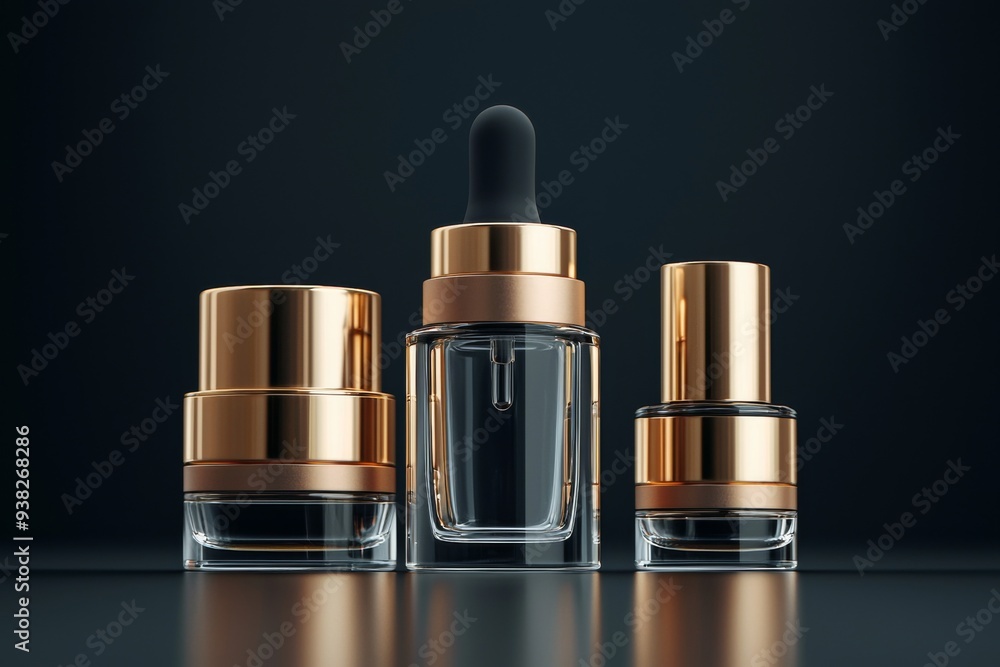 Luxurious cosmetic packaging bottles created with generative AI Luxurious cosmetic packaging bottles created with generative AI