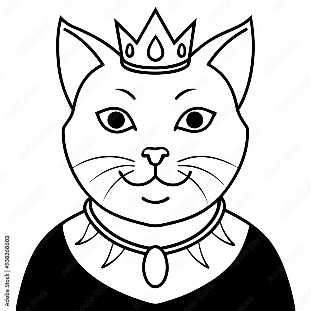 Obraz premium Regal Grey Cat with Crown and Necklace