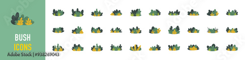 Cartoon bush collection. Set of green shrubs and trees for garden, forest, hedge and field, floristic decorative elements bushes vector illustration design elements. 
