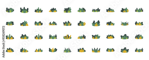 Cartoon bush collection. Set of green shrubs and trees for garden, forest, hedge and field, floristic decorative elements bushes vector illustration design elements. 