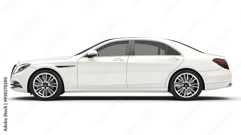 Naklejka premium A detailed photo of a white luxury sedan car isolated on a white background.