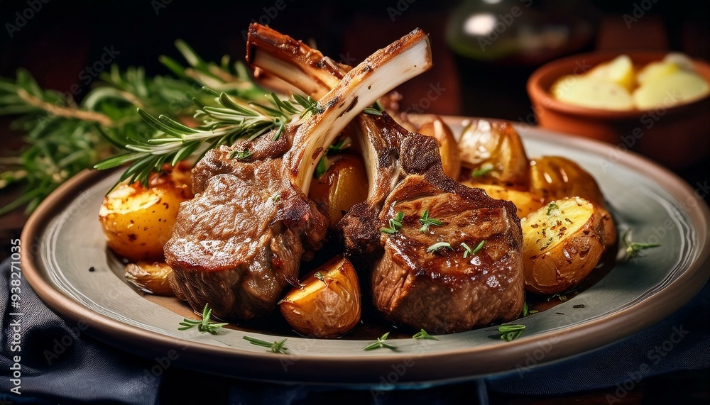 Grilled lamb chops with vegetables on a plate Grilled lamb chops with vegetables on a plate