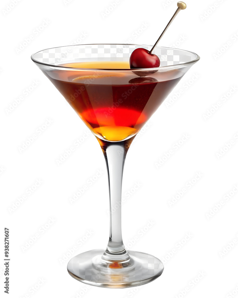 Amber Manhattan Cocktail in Martini Glass Isolated Amber Manhattan Cocktail in Martini Glass Isolated