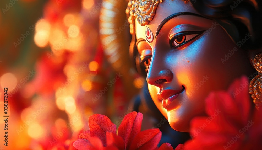 custom made wallpaper toronto digitalGoddess Durga, in resplendent attire, an indian goddess statue with blur background