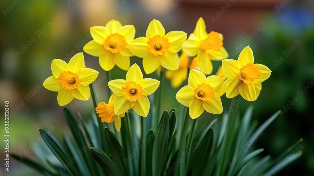 A bright yellow Daffodil Cluster with blur background A bright yellow Daffodil Cluster with blur background