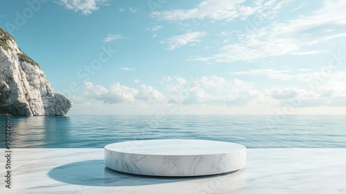 Wallpaper Mural White marble podium in front of a tranquil sea backdrop, with plenty of copy space. Torontodigital.ca