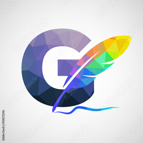 English alphabet G with feather logo design template. Logo for a writer or publishers.