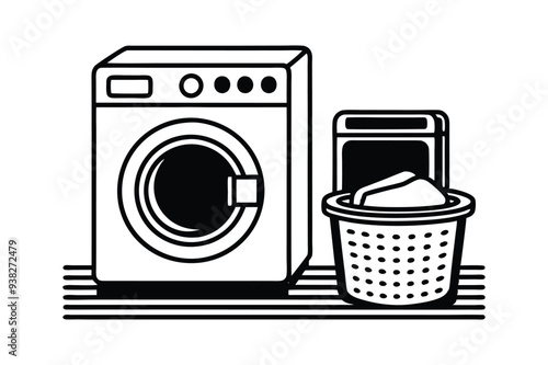 washing machine, Laundry machine variant with clothes and soap on top icon silhouette vector illustration