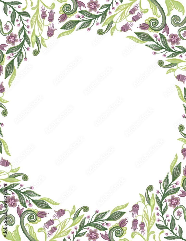 Fototapeta premium Floral frame template for invitation, banner, wedding design. Adults coloring book cover template 