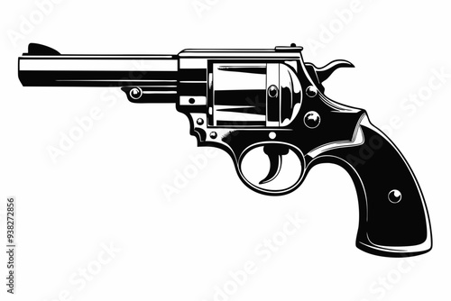 Vintage Revolver Silhouette Vector Illustration, Retro gun