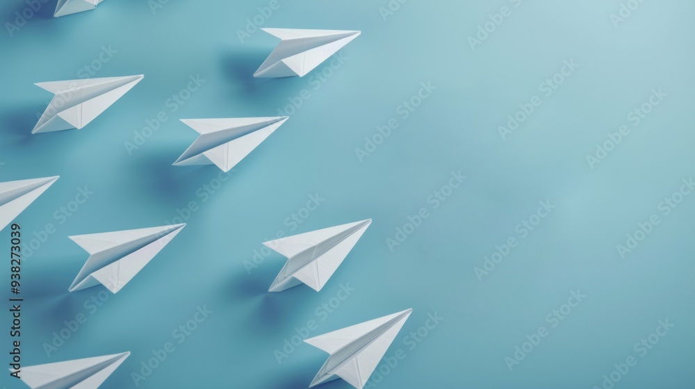 Paper leading other team flying in Success goal, symbolizing leadership and inspiration Paper leading other team flying in Success goal, symbolizing leadership and inspiration
