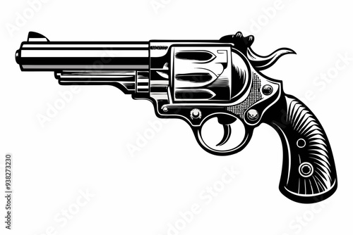 Vintage Revolver Silhouette Vector Illustration, Retro gun