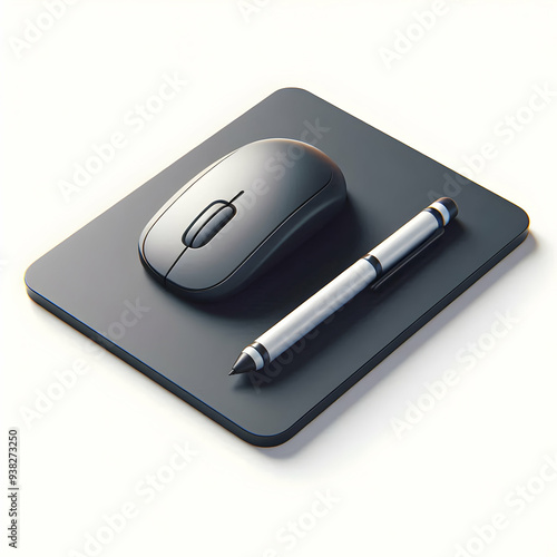 3D Icon Mouse Pad and Stylus Pen Vector Image on White Background - Perfect for a Tech-Forward Home Office Setup