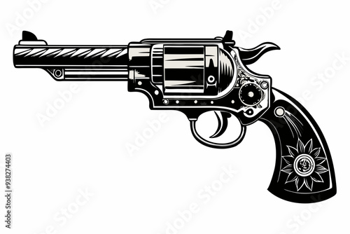 Vintage Revolver Silhouette Vector Illustration, Retro gun