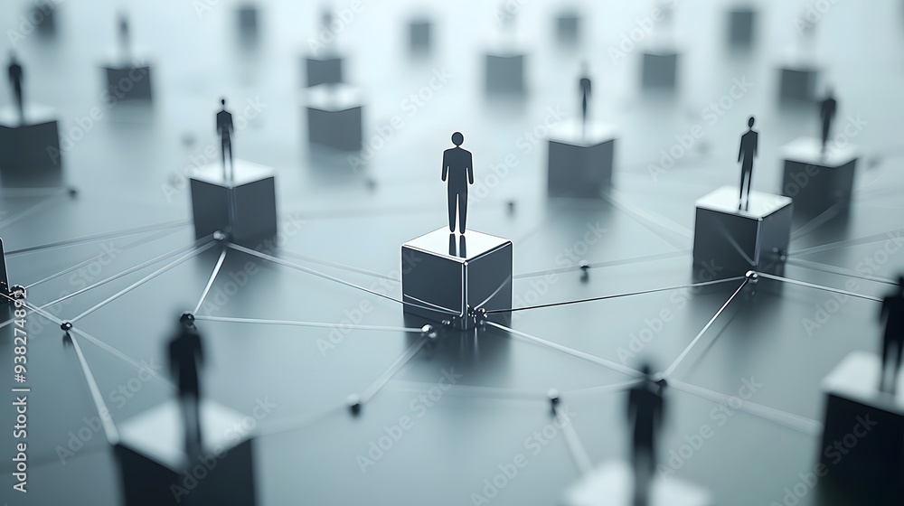 Naklejka premium Network of connected black nodes with white highlights on a reflective surface