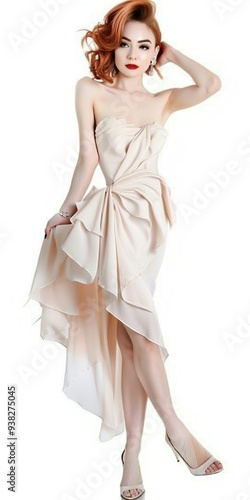 Graceful Woman in White Dress Twirling Elegantly