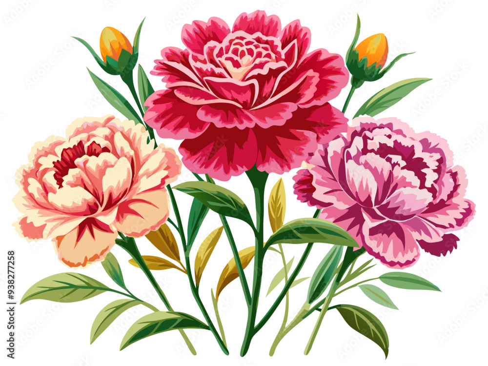 Fototapeta premium Carnation flower isolated on white background, Carnation illustration, Carnation flower vector
