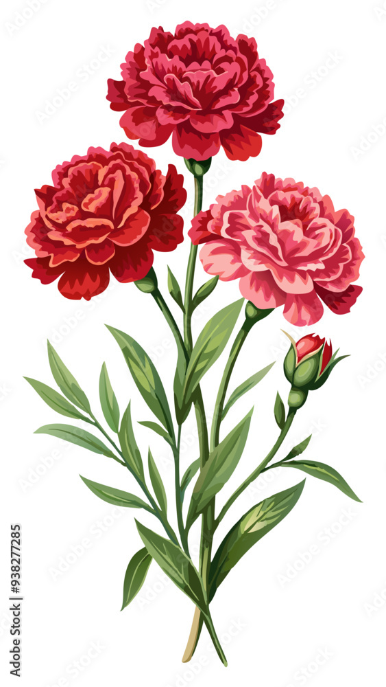 Carnation flower isolated on white background, Carnation illustration, Carnation flower vector Carnation flower isolated on white background, Carnation illustration, Carnation flower vector
