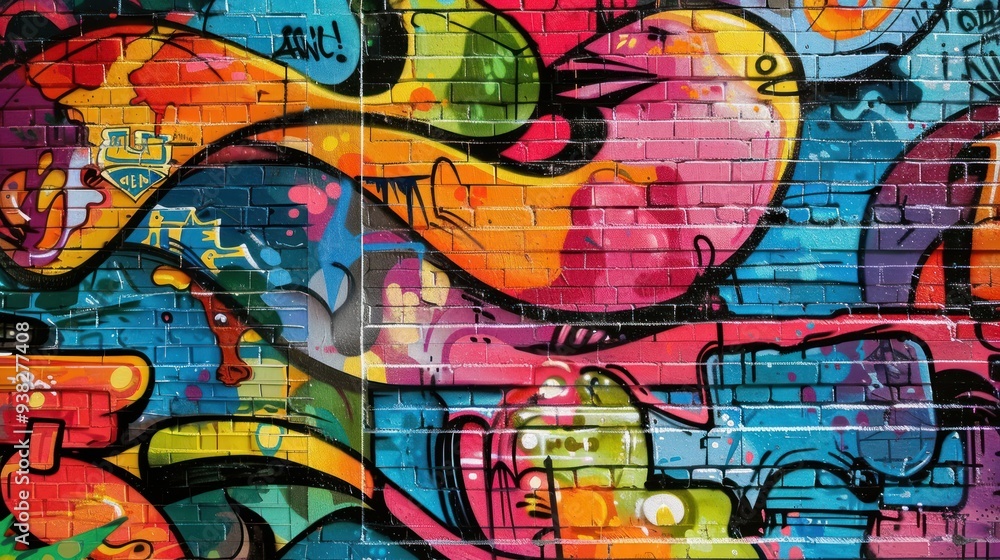Colorful Graffiti on Brick Wall Colorful Graffiti on Brick Wall