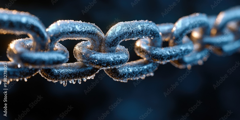 Close-up of a Frozen Metal Chain with Icicles Close-up of a Frozen Metal Chain with Icicles
