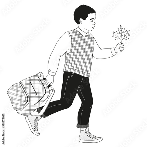 African American schoolboy in school uniform with backpack