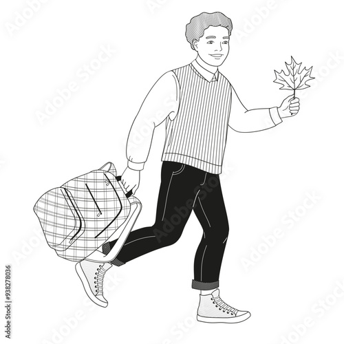  schoolboy in school uniform with backpack