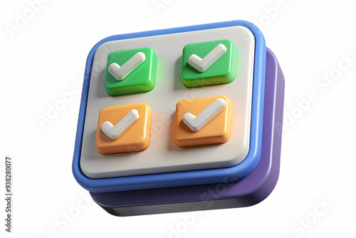 Online poll icon with checkmarks for virtual meetings on white background. Minimalistic photo stock concept.