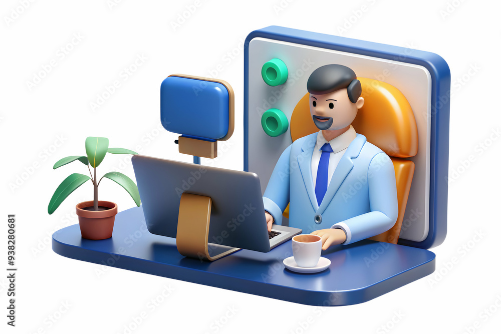 Remote HR manager conducting virtual interview with candidate in sleek workspace. Highlighting role in remote recruitment. Photo Stock concept. Remote HR manager conducting virtual interview with candidate in sleek workspace. Highlighting role in remote recruitment. Photo Stock concept.