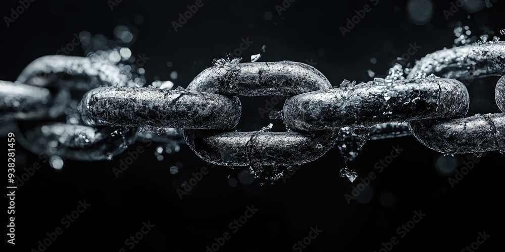 A Shattered Metal Chain With Pieces Scattered Around It A Shattered Metal Chain With Pieces Scattered Around It