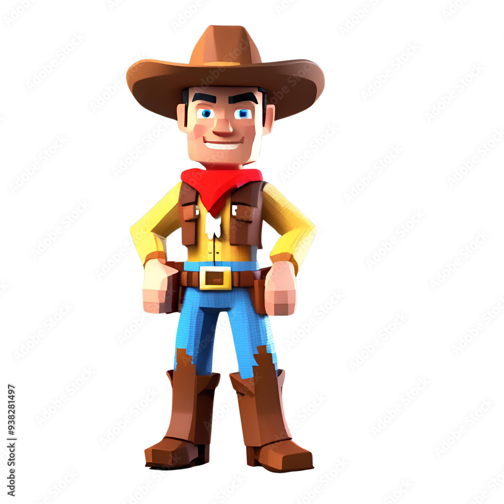 Model 3D cowboy wearing a hat
