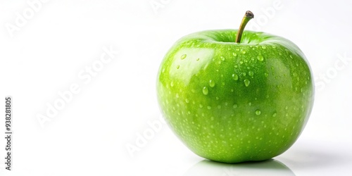 organic, green apple, juicy, snack, diet, extreme close-up, Close up of a vibrant green Granny Smith apple with a smooth surface and crisp texture placed on a clean white background