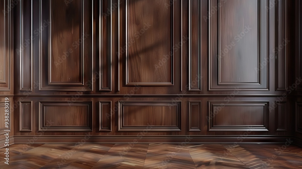 Classic Wooden Panels and Laminate Flooring in Modern Luxury Home Interior. AI generated illustration Classic Wooden Panels and Laminate Flooring in Modern Luxury Home Interior. AI generated illustration