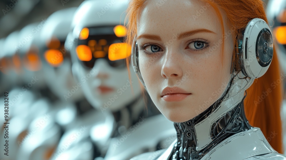 Cyberpunk Cyborg Woman with Red Hair Cyberpunk Cyborg Woman with Red Hair
