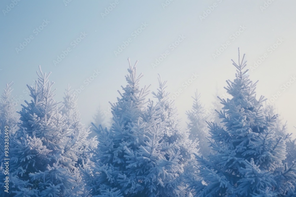 A group of trees standing tall with a layer of fresh snow on a sunny day