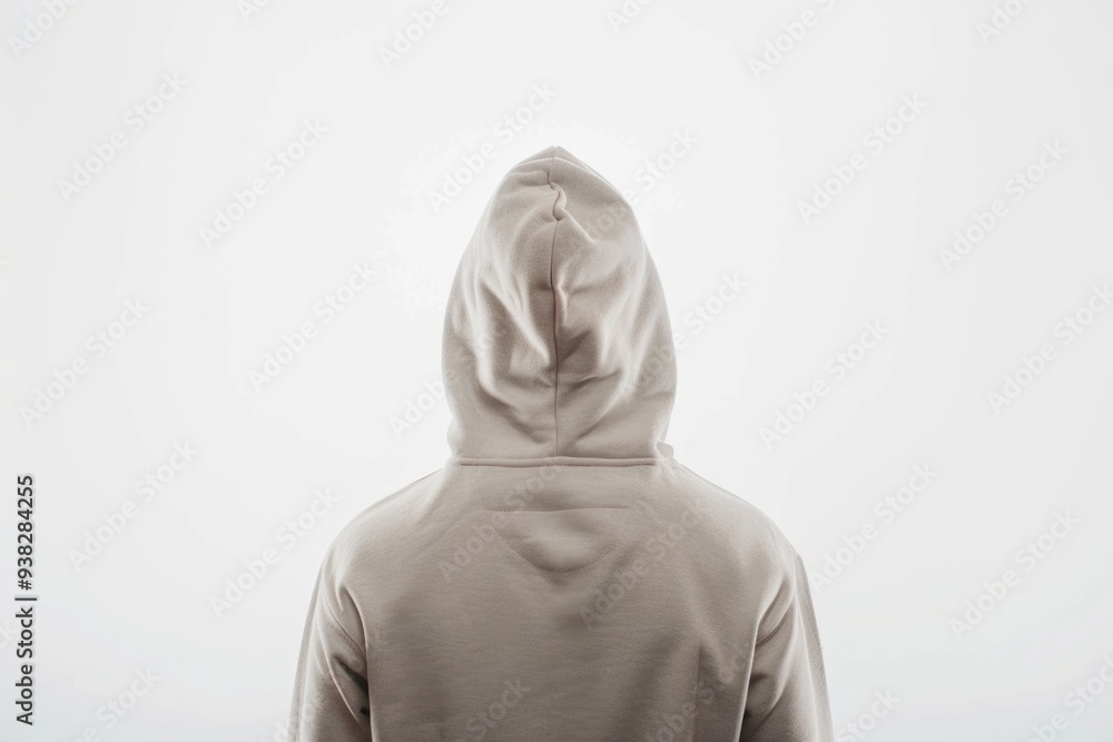 A person wearing a hoodie stands against a white background A person wearing a hoodie stands against a white background