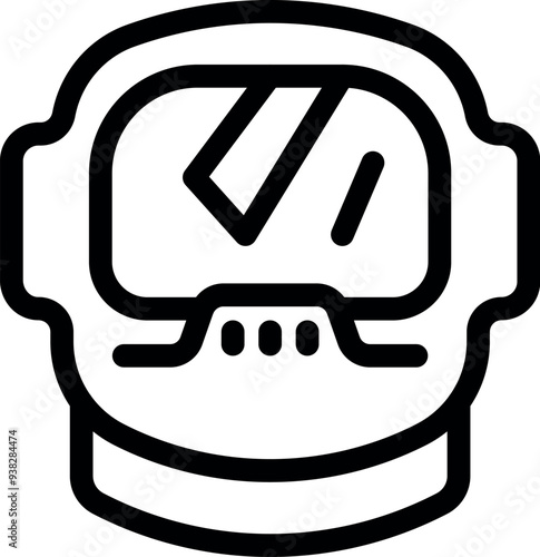 Simple line drawing of an astronaut helmet with a glass visor reflecting light, perfect for representing space exploration