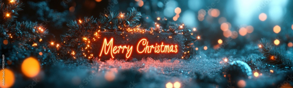 Merry christmas sign with lights in the background, christmas background, banner, copy space Merry christmas sign with lights in the background, christmas background, banner, copy space