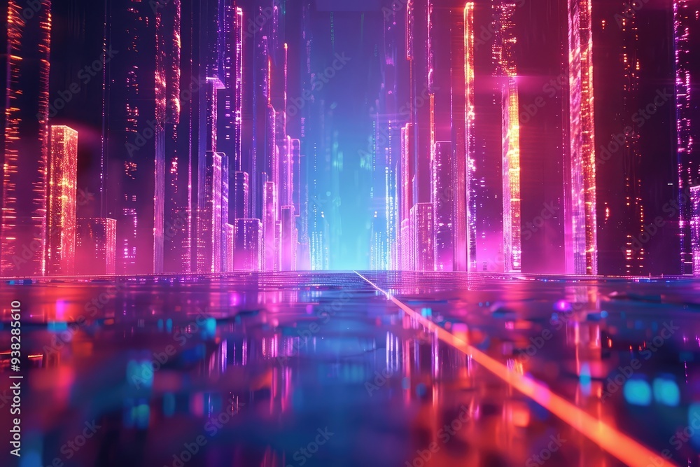 custom made wallpaper toronto digitalNeon Light Corridor Futuristic Room with Vibrant Lighting and couple romance background