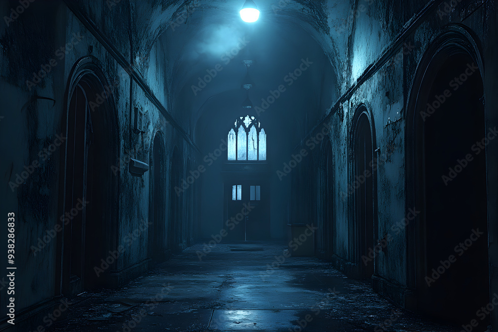 Haunting Abandoned Asylum, an eerie structure shrouded in darkness, flickering lights cast unsettling shadows on peeling walls, whispers of the past linger in the air Haunting Abandoned Asylum, an eerie structure shrouded in darkness, flickering lights cast unsettling shadows on peeling walls, whispers of the past linger in the air