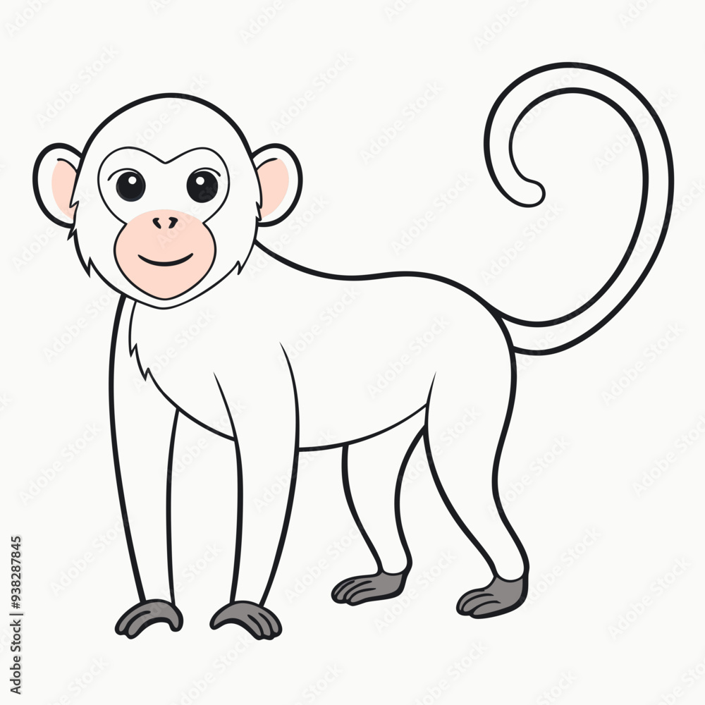 Obraz premium White Monkey with Blue Sky Background art vector illustration