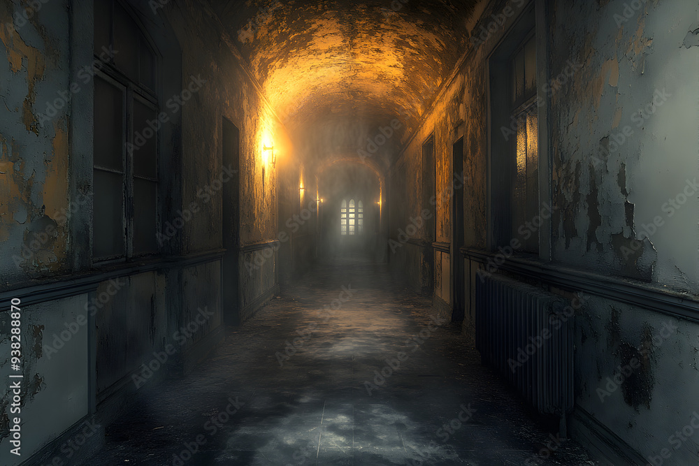 Eerie Abandoned Asylum, a haunting structure with crumbling walls, flickering lights casting ghostly shadows, an unsettling atmosphere echoing with forgotten whispers Eerie Abandoned Asylum, a haunting structure with crumbling walls, flickering lights casting ghostly shadows, an unsettling atmosphere echoing with forgotten whispers