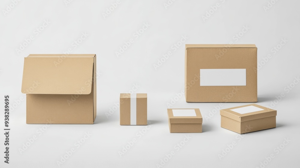 Cardboard Boxes with White Labels. Cardboard Boxes with White Labels.